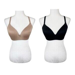 2 PCS Calvin Klein Bra Women Medium Lightly Padded Wireless Smoothing Black Nude